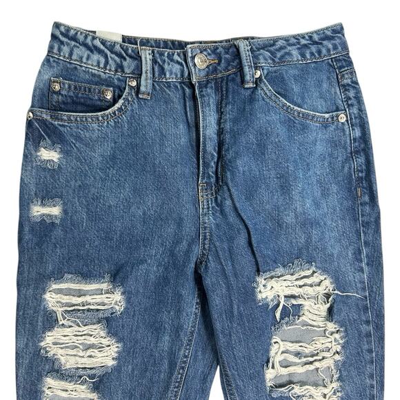 Almost Famous Jeans Sz 1 Stone Wash Distressed Cropped High Waisted Straight - Picture 3 of 14